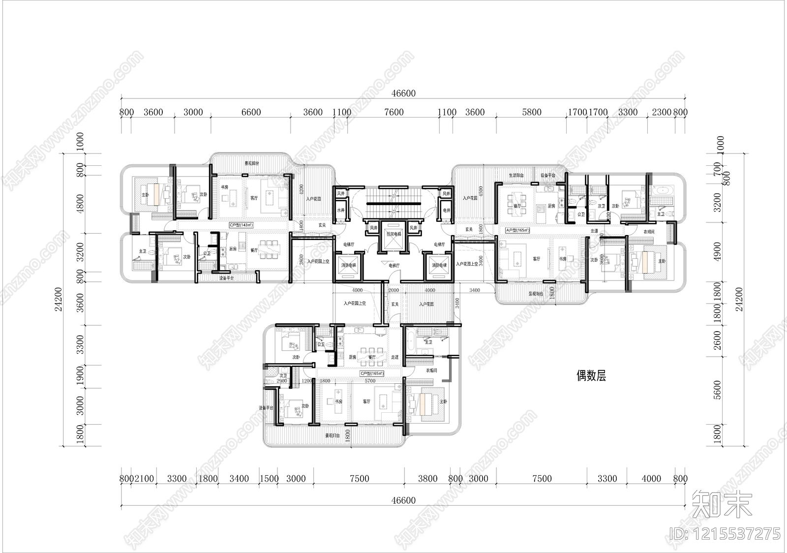 高层住宅cad施工图下载【ID:1215537275】