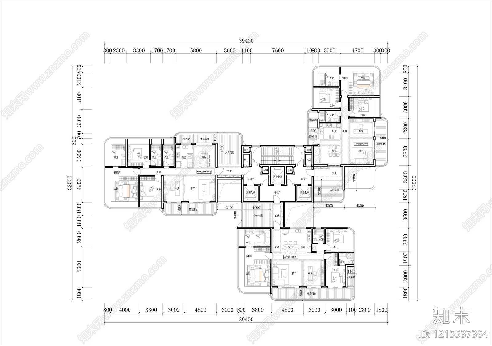高层住宅cad施工图下载【ID:1215537364】