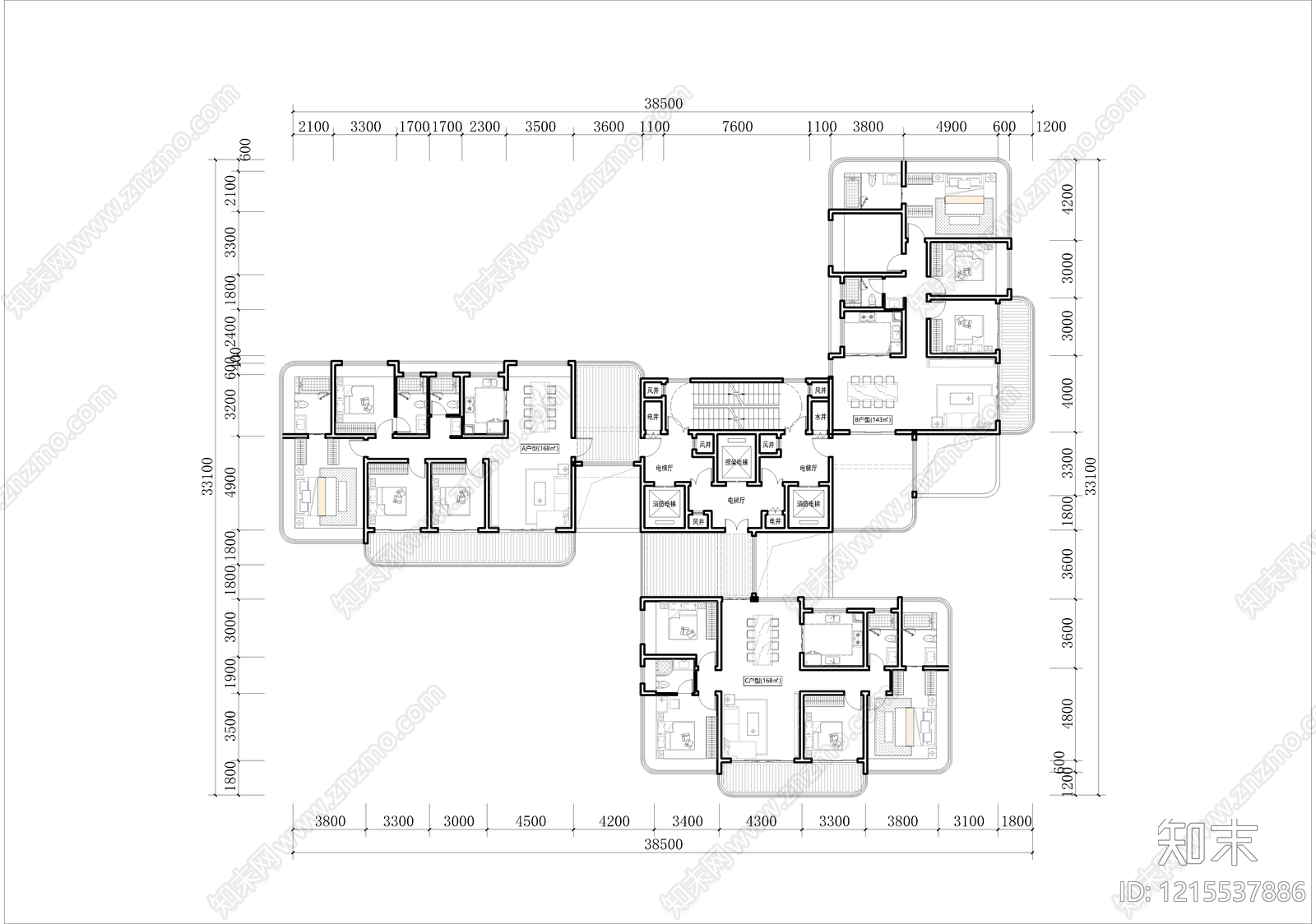 现代简约住宅楼建筑cad施工图下载【ID:1215537886】