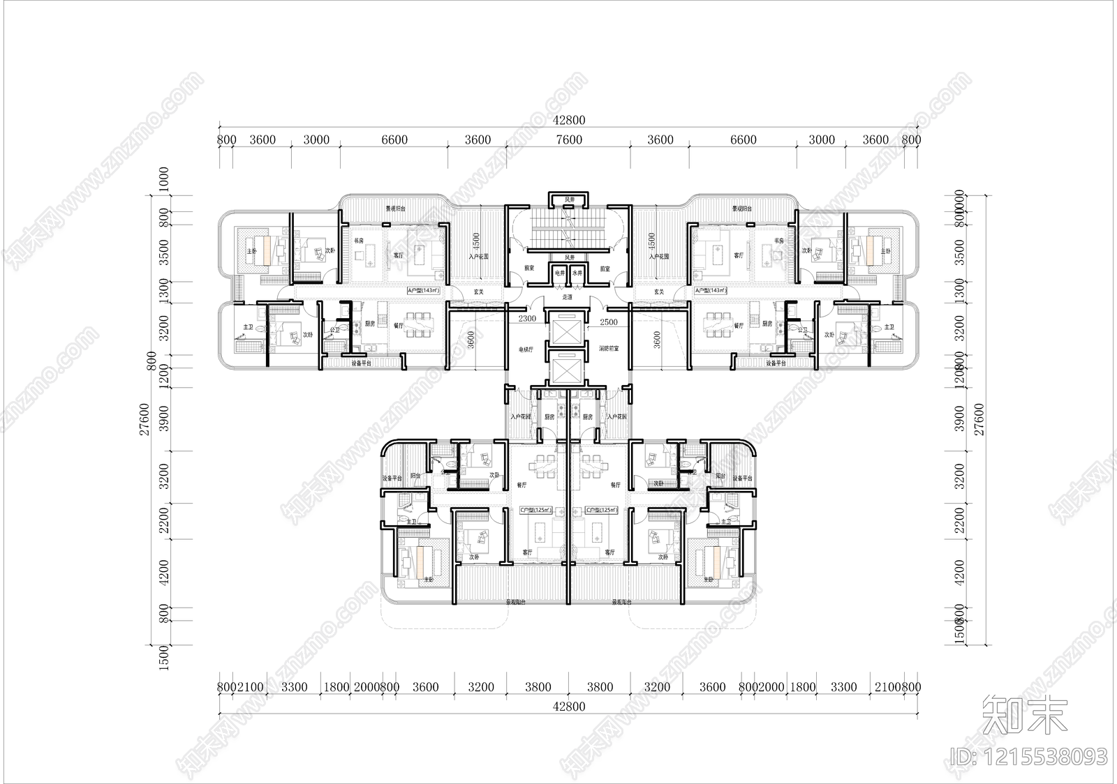 现代简约住宅楼建筑cad施工图下载【ID:1215538093】