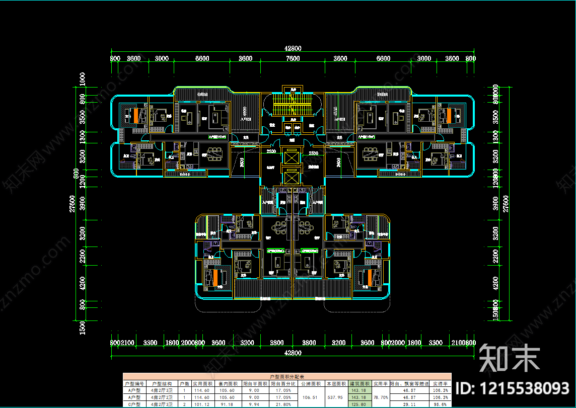 现代简约住宅楼建筑cad施工图下载【ID:1215538093】