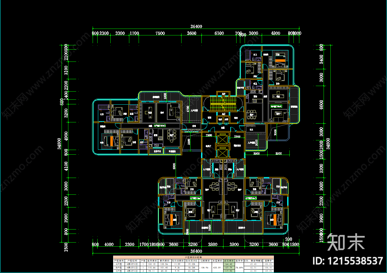 现代简约住宅楼建筑cad施工图下载【ID:1215538537】