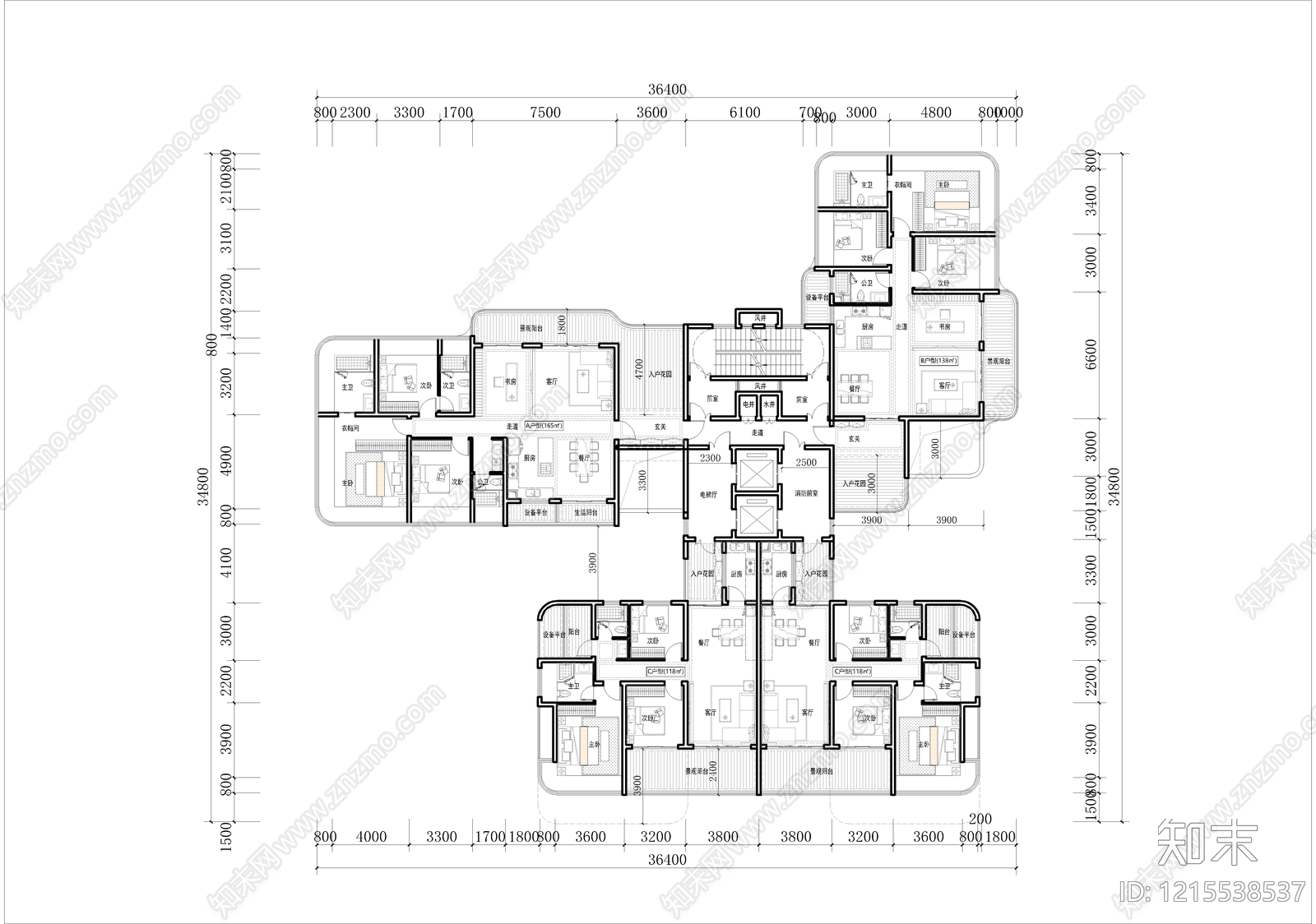 现代简约住宅楼建筑cad施工图下载【ID:1215538537】