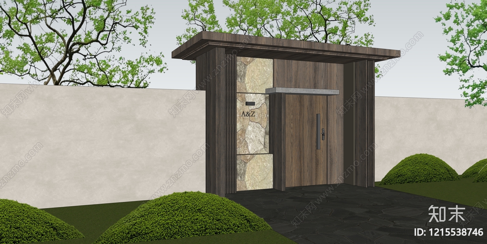 新中式入口大门SU模型下载【ID:1215538746】