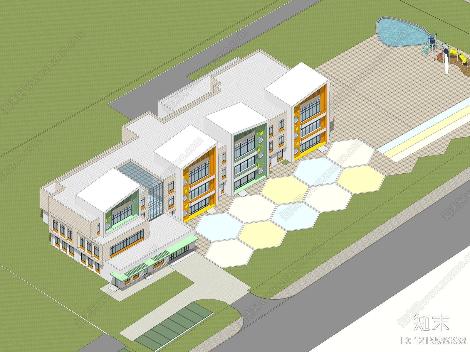 现代主义幼儿园SU模型下载【ID:1215539333】