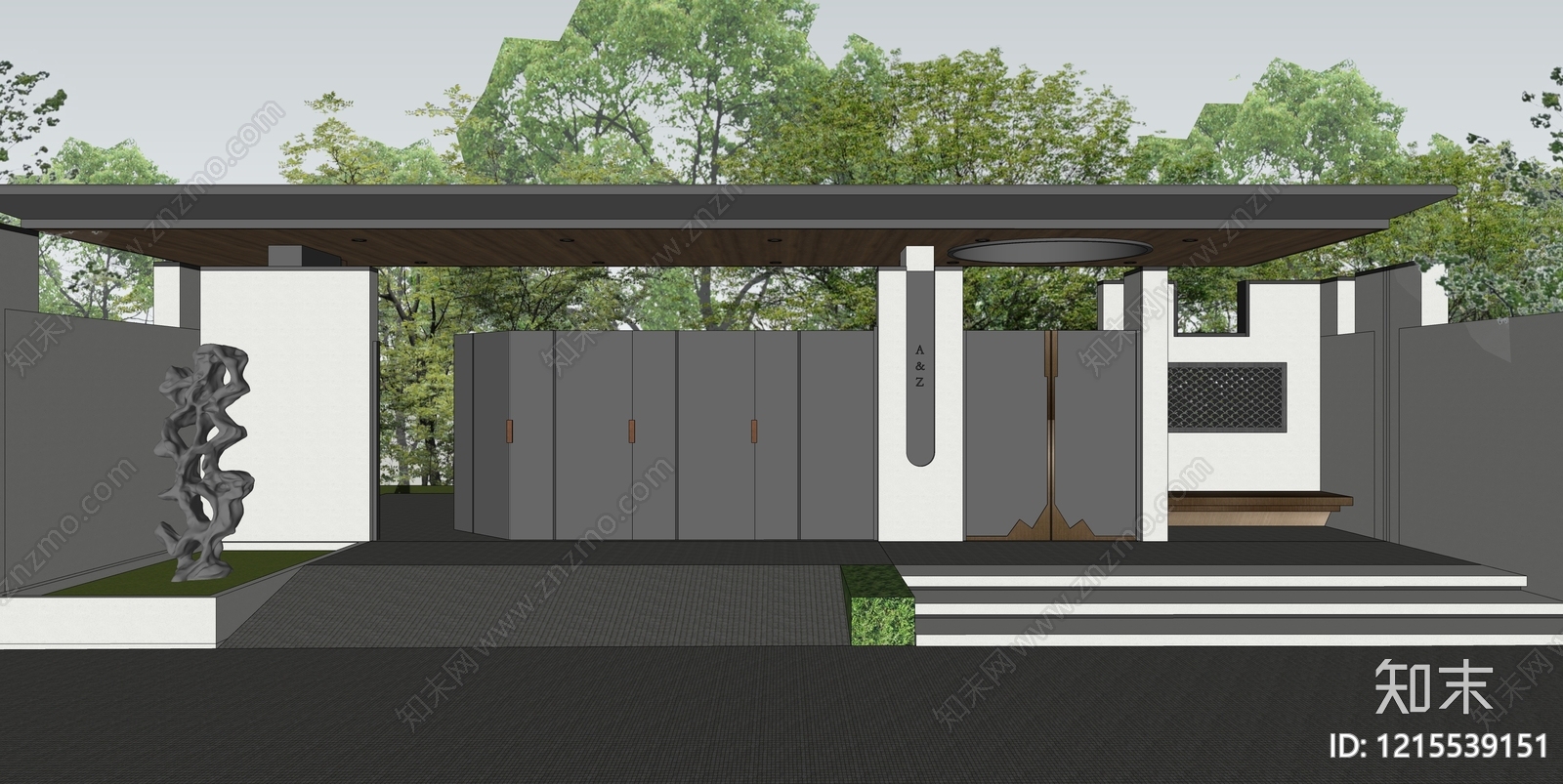 新中式入口大门SU模型下载【ID:1215539151】