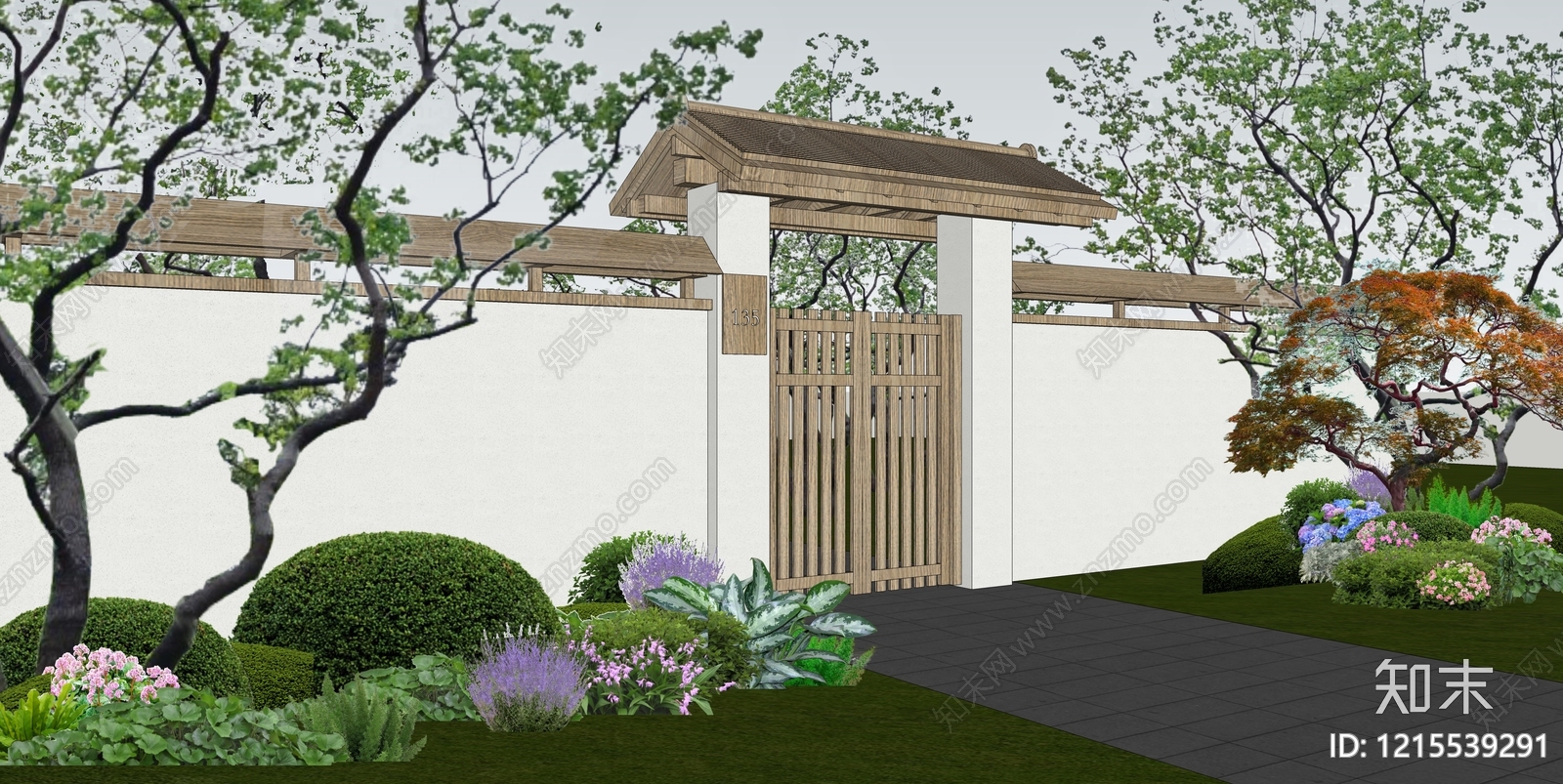 新中式入口大门SU模型下载【ID:1215539291】