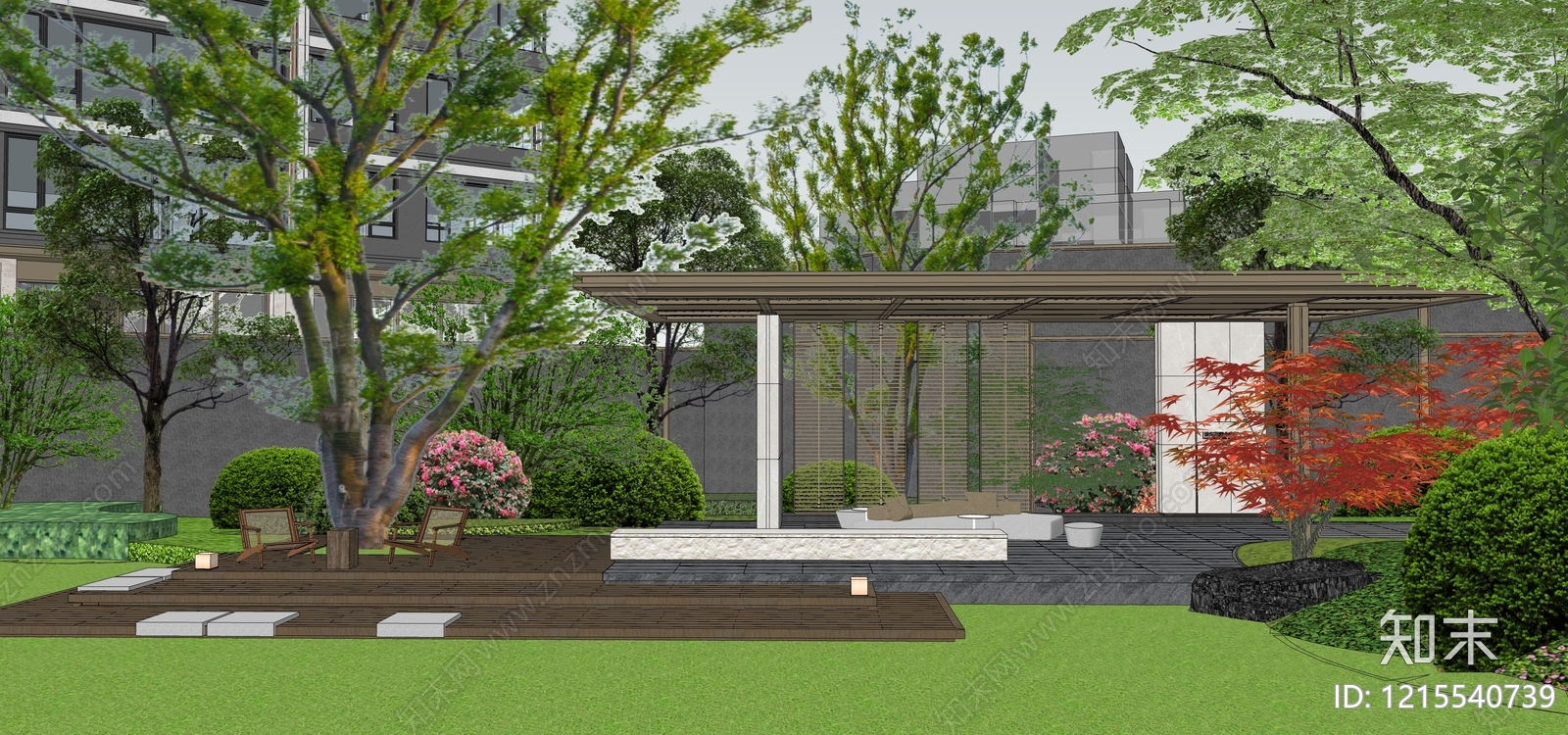 新中式景观小区景观SU模型下载【ID:1215540739】