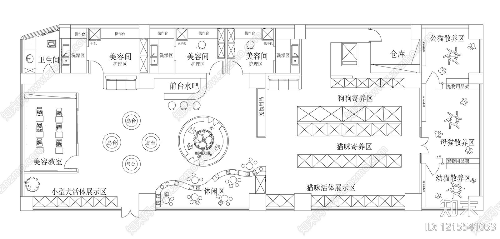 现代宠物店cad施工图下载【ID:1215541053】