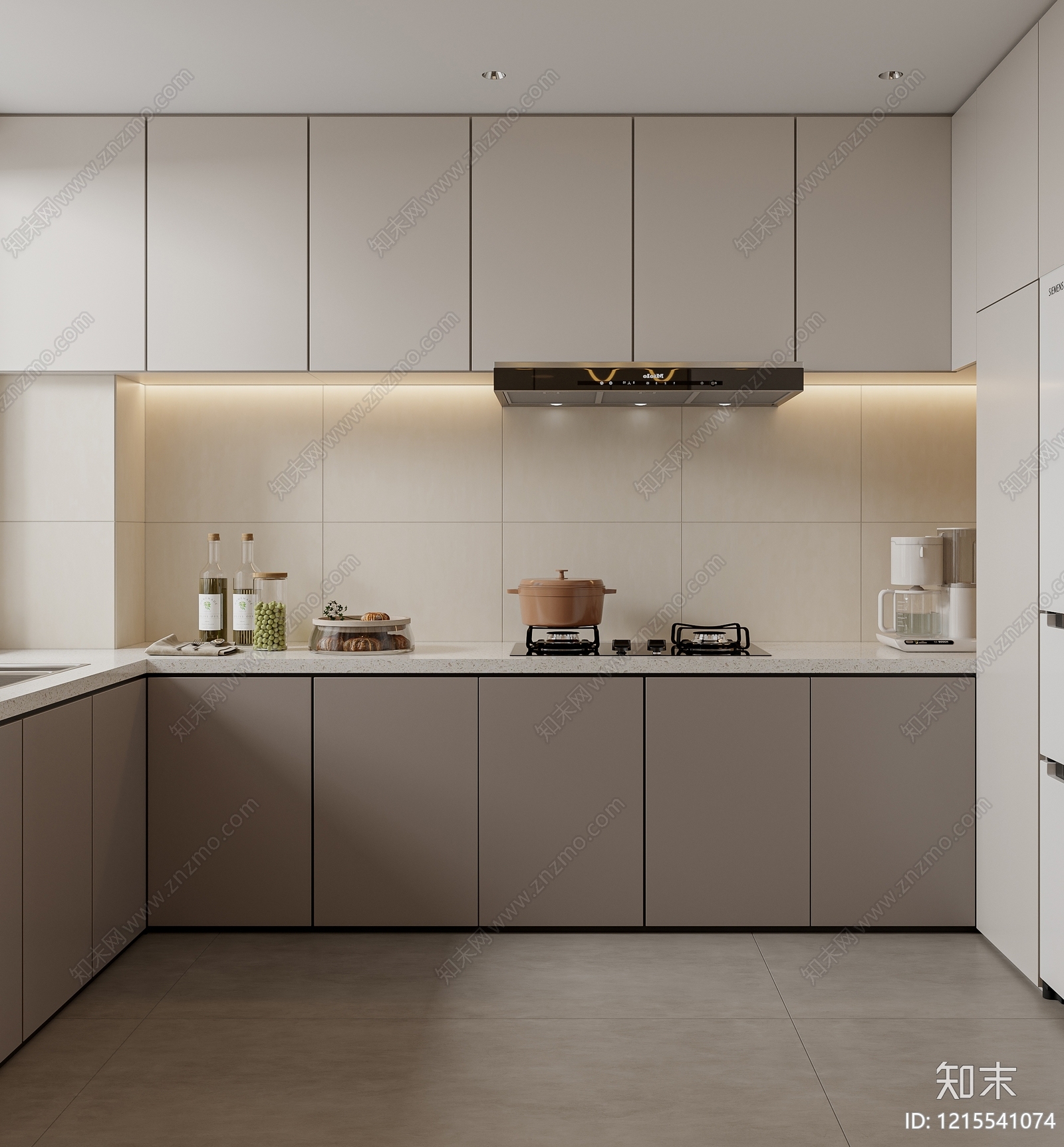 奶油风开放式厨房3D模型下载【ID:1215541074】