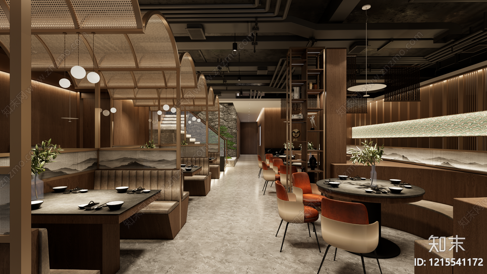 新中式中餐厅SU模型下载【ID:1215541172】
