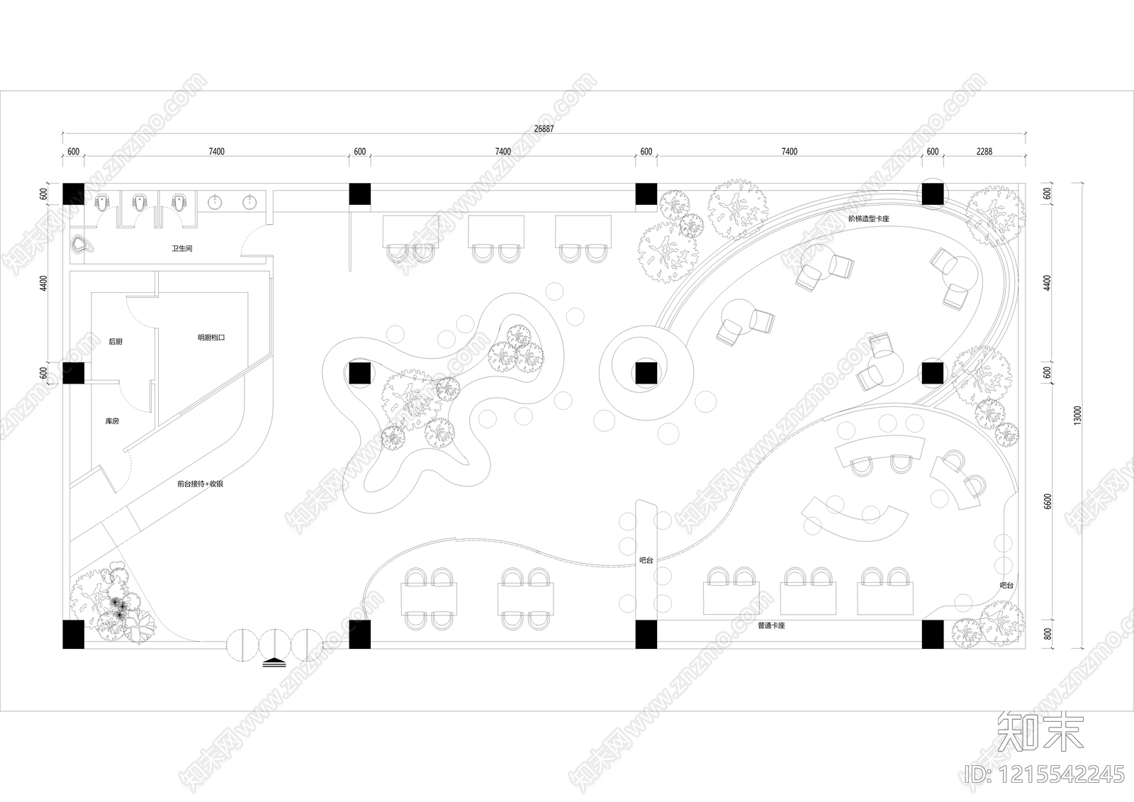 现代其他餐饮空间cad施工图下载【ID:1215542245】