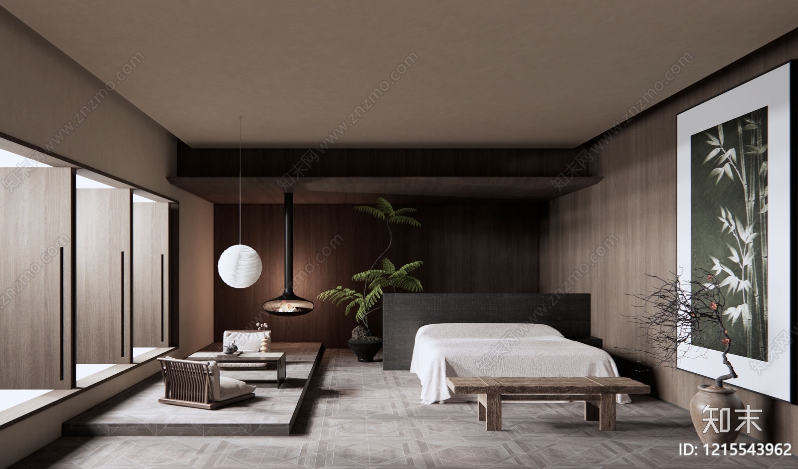 禅意酒店客房SU模型下载【ID:1215543962】