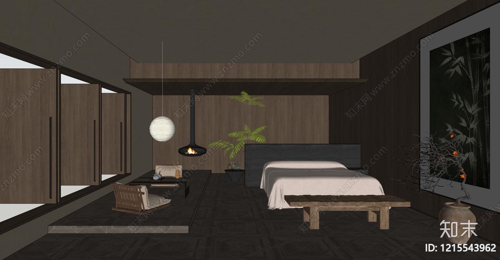 禅意酒店客房SU模型下载【ID:1215543962】