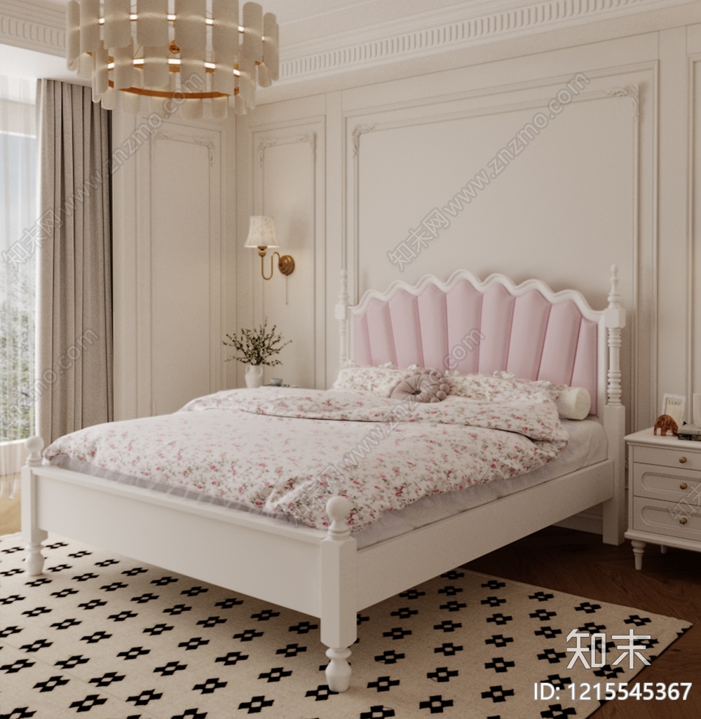 法式复古双人床3D模型下载【ID:1215545367】