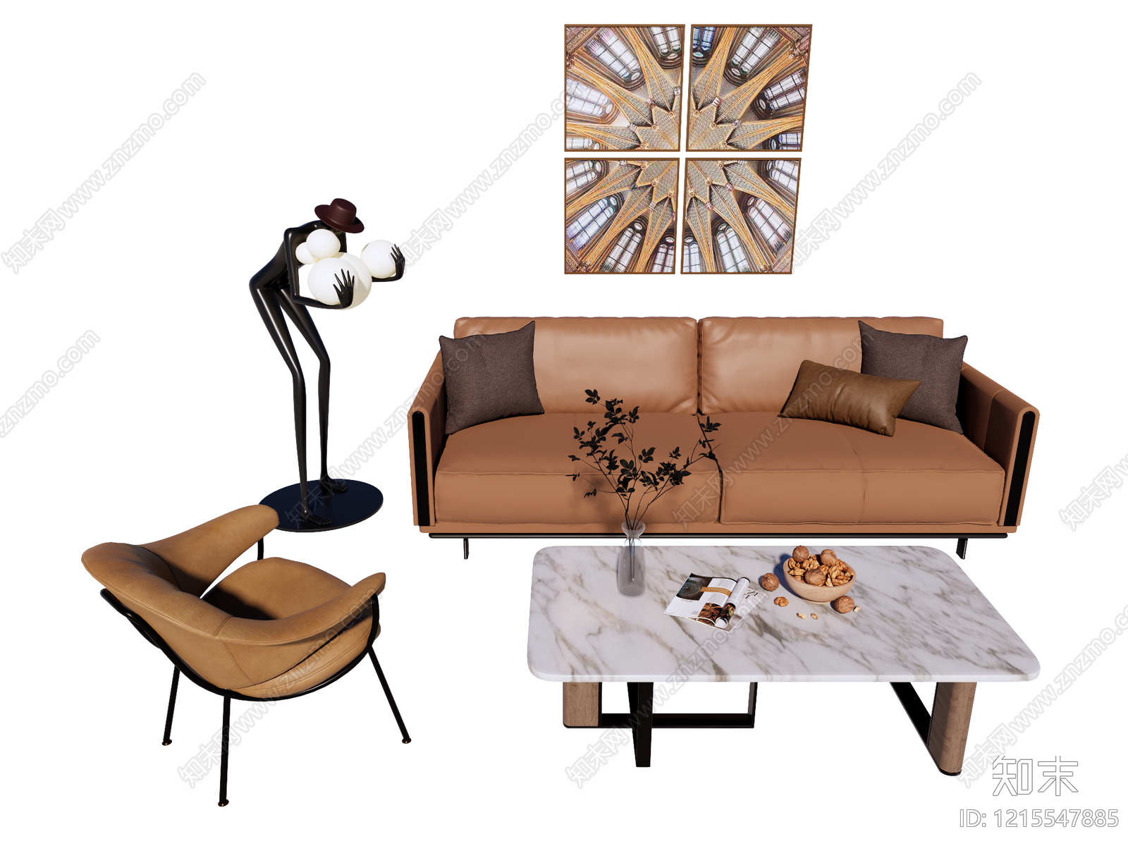 现代简约沙发组合SU模型下载【ID:1215547885】