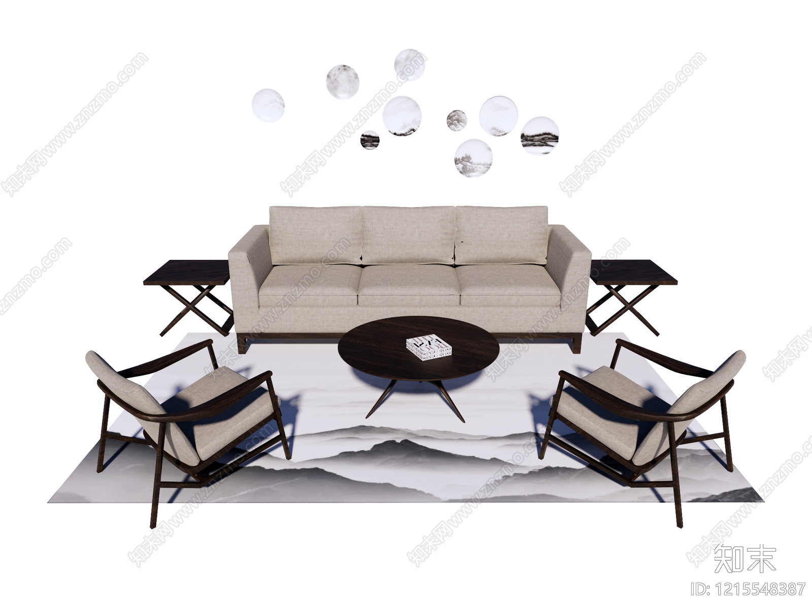 新中式沙发组合SU模型下载【ID:1215548387】