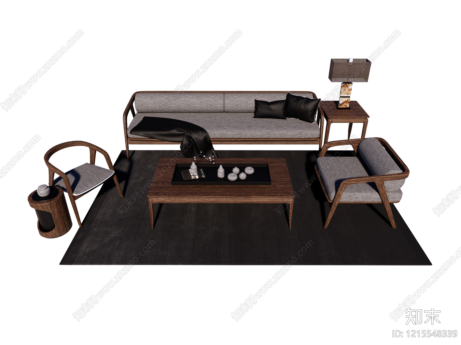 新中式沙发组合SU模型下载【ID:1215548339】