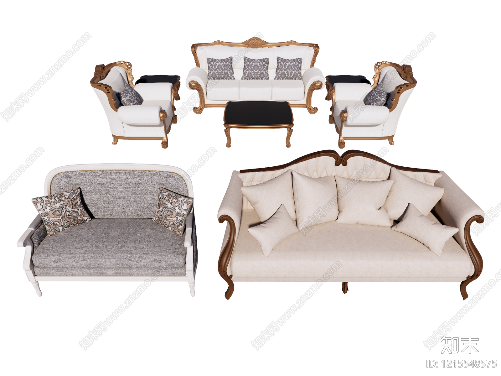 欧式古典沙发组合SU模型下载【ID:1215548575】