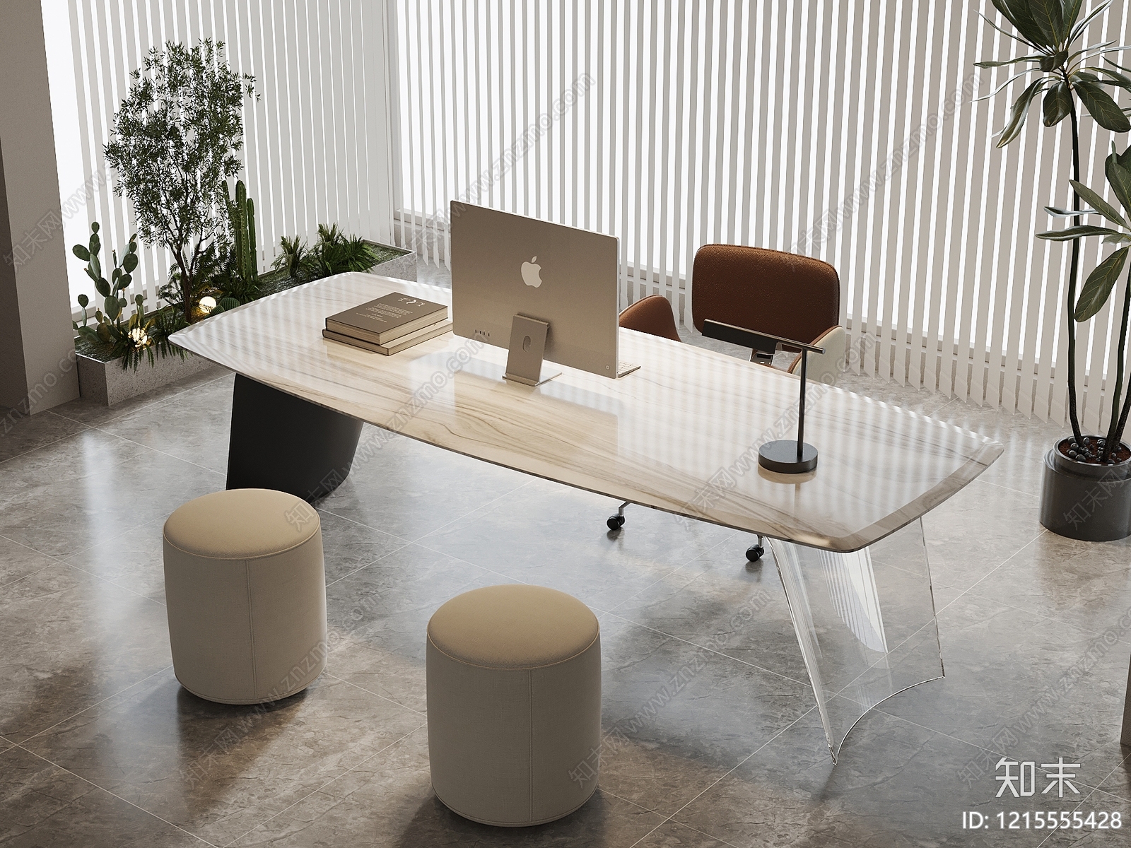 极简办公桌3D模型下载【ID:1215555428】