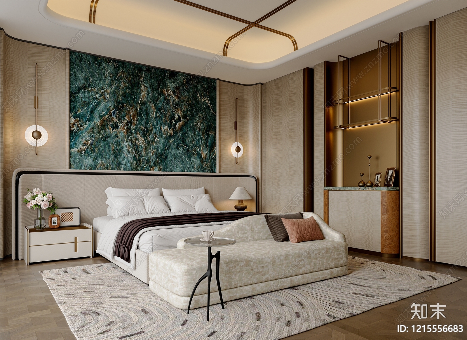 现代轻奢主卧3D模型下载【ID:1215556683】