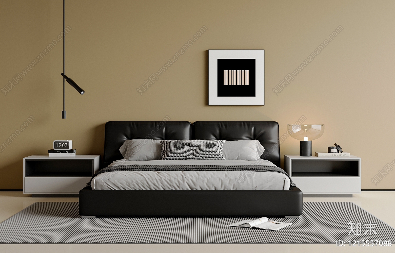 极简双人床3D模型下载【ID:1215557088】