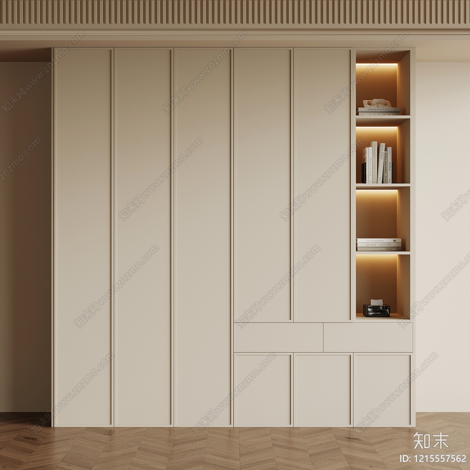奶油风书柜3D模型下载【ID:1215557562】