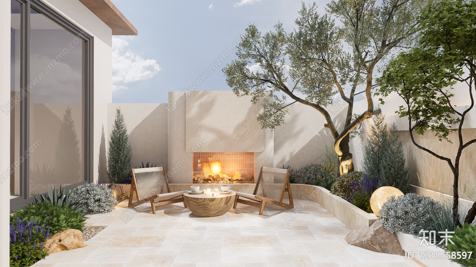 现代侘寂风别墅庭院SU模型下载【ID:1215558597】