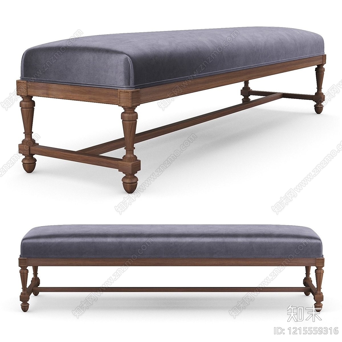 美式复古床尾凳3D模型下载【ID:1215559316】