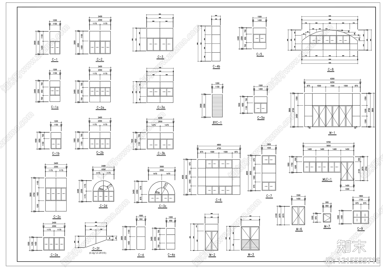 现代欧式窗施工图下载【ID:1215559716】