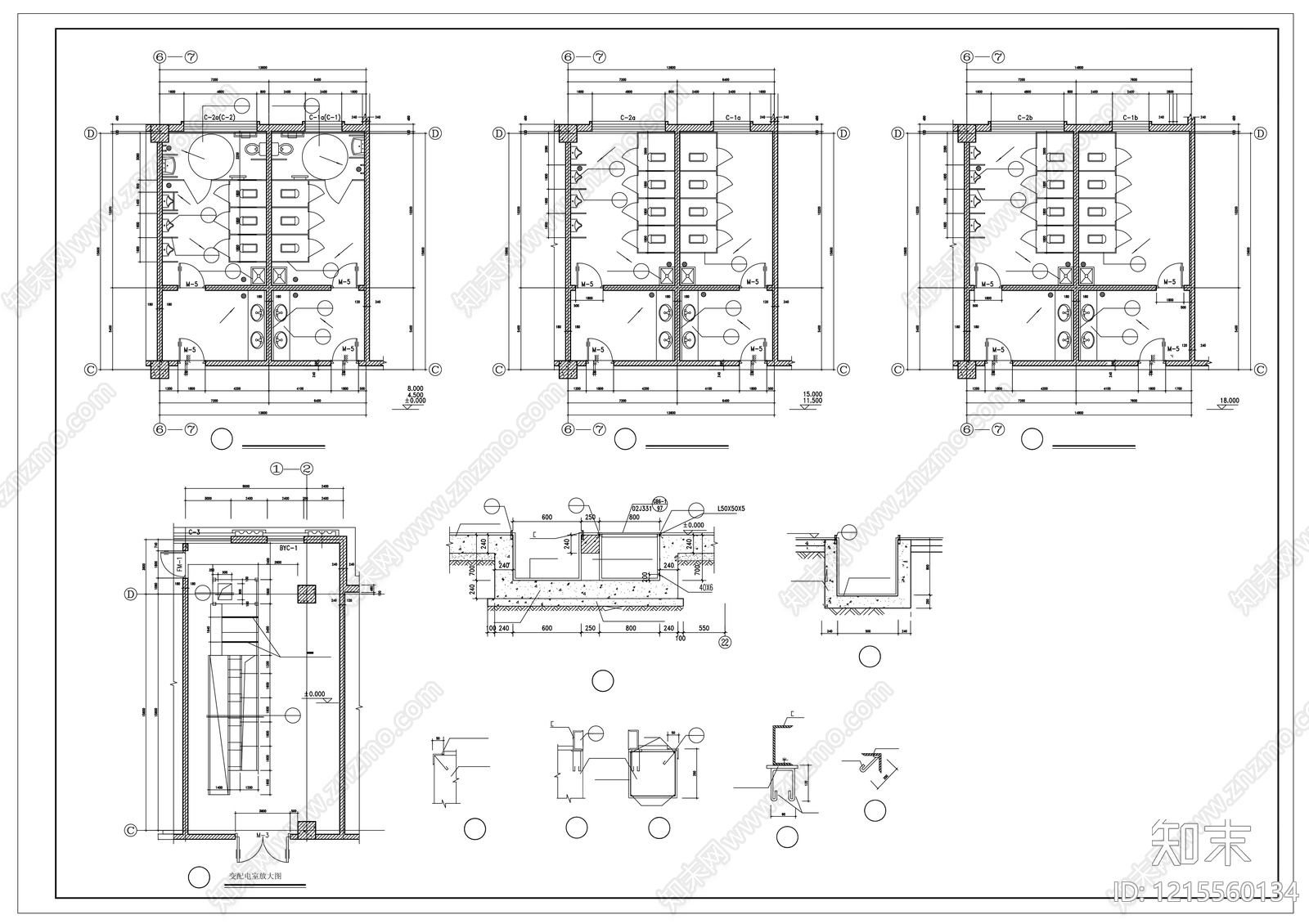 现代公共卫生间施工图下载【ID:1215560134】