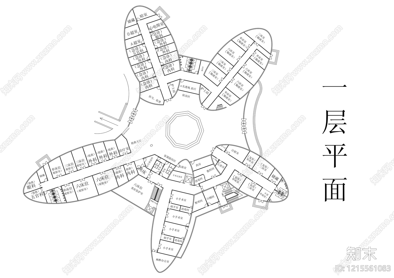 现代医院建筑cad施工图下载【ID:1215561083】