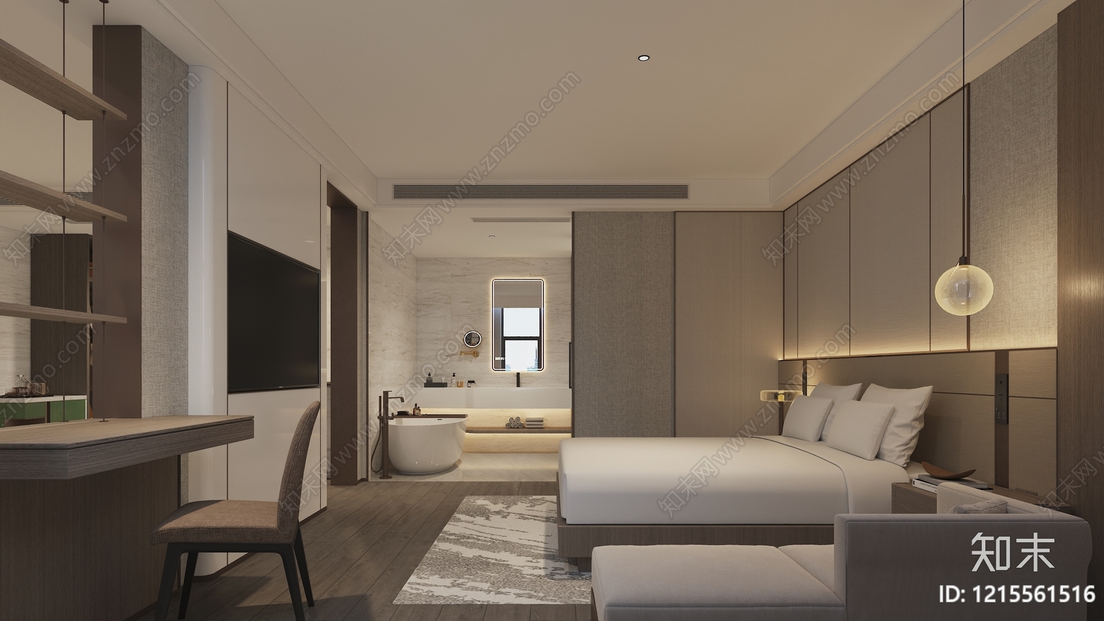 现代简约酒店客房3D模型下载【ID:1215561516】