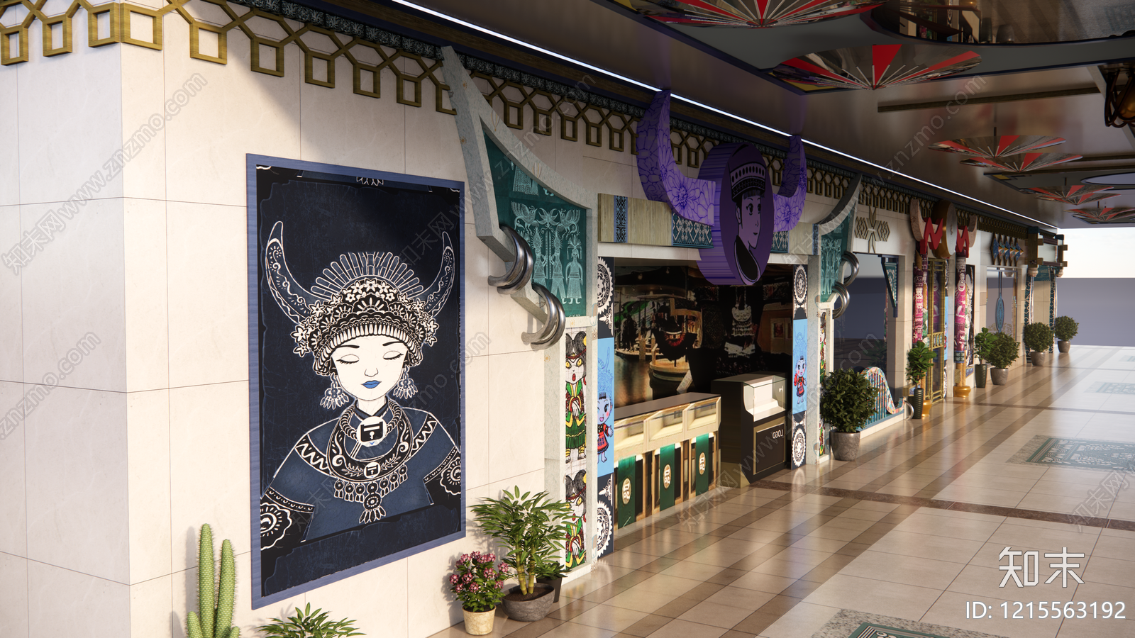 新中式地域风美妆店SU模型下载【ID:1215563192】