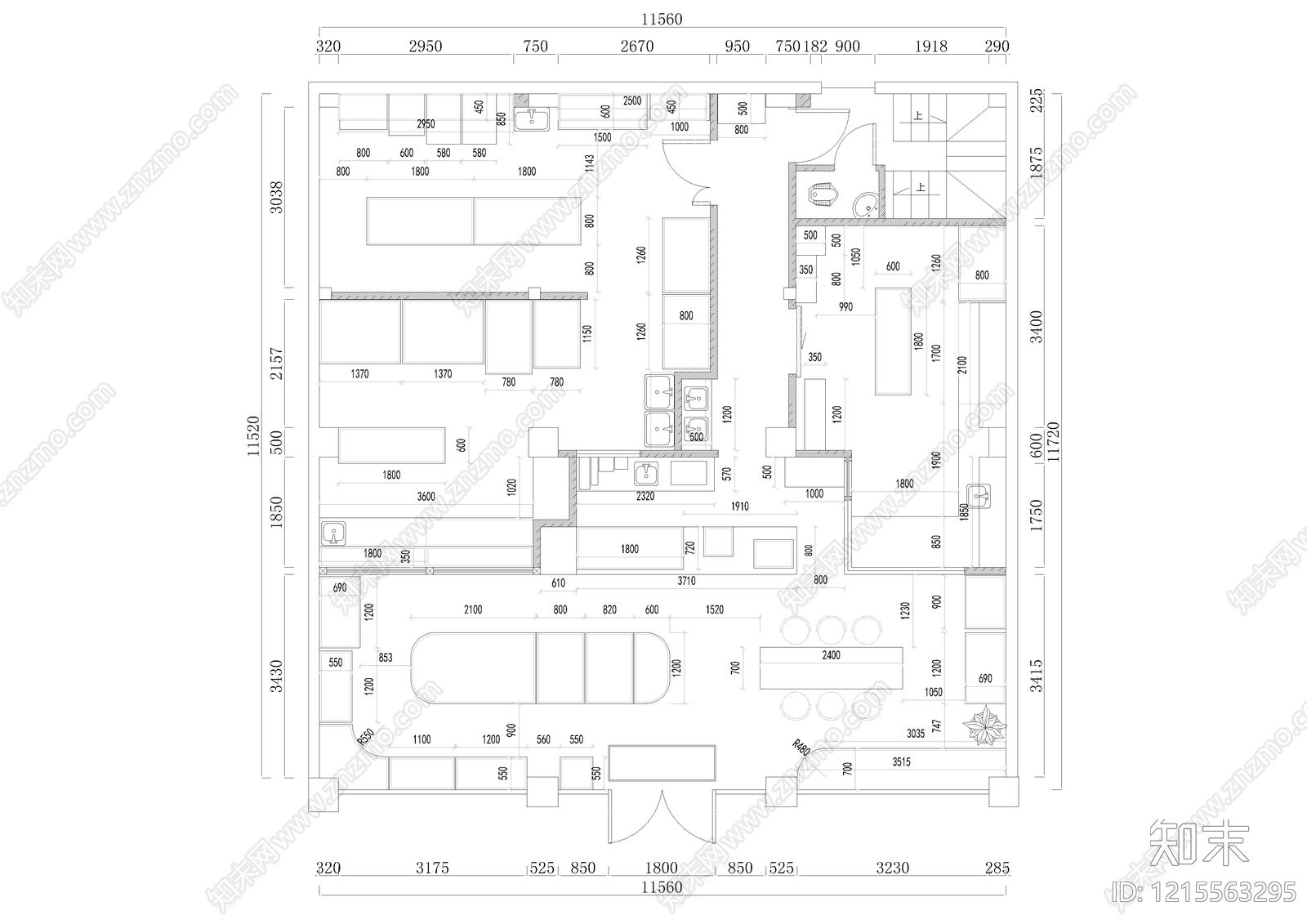 现代面包店cad施工图下载【ID:1215563295】