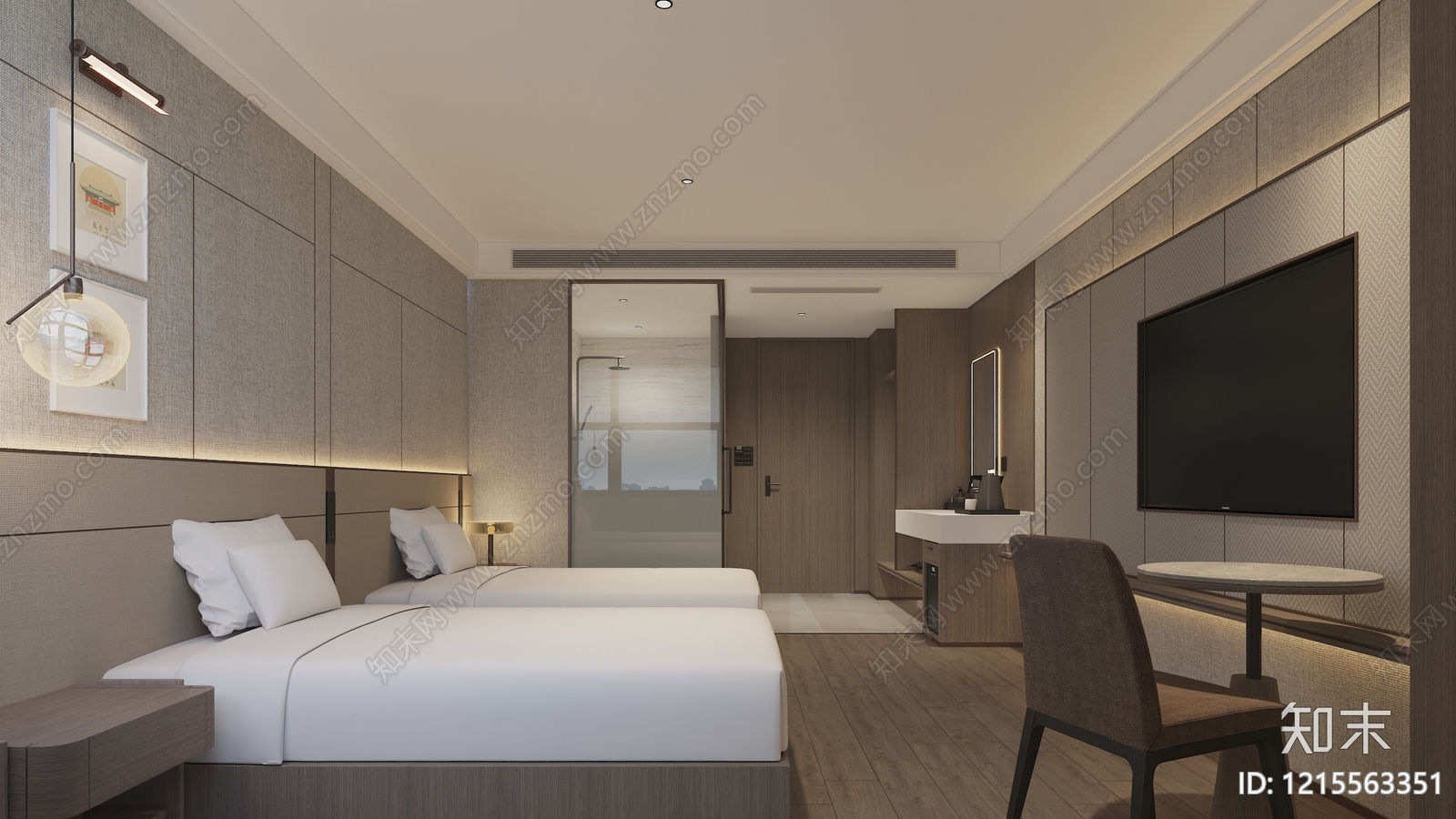 现代简约酒店客房3D模型下载【ID:1215563351】