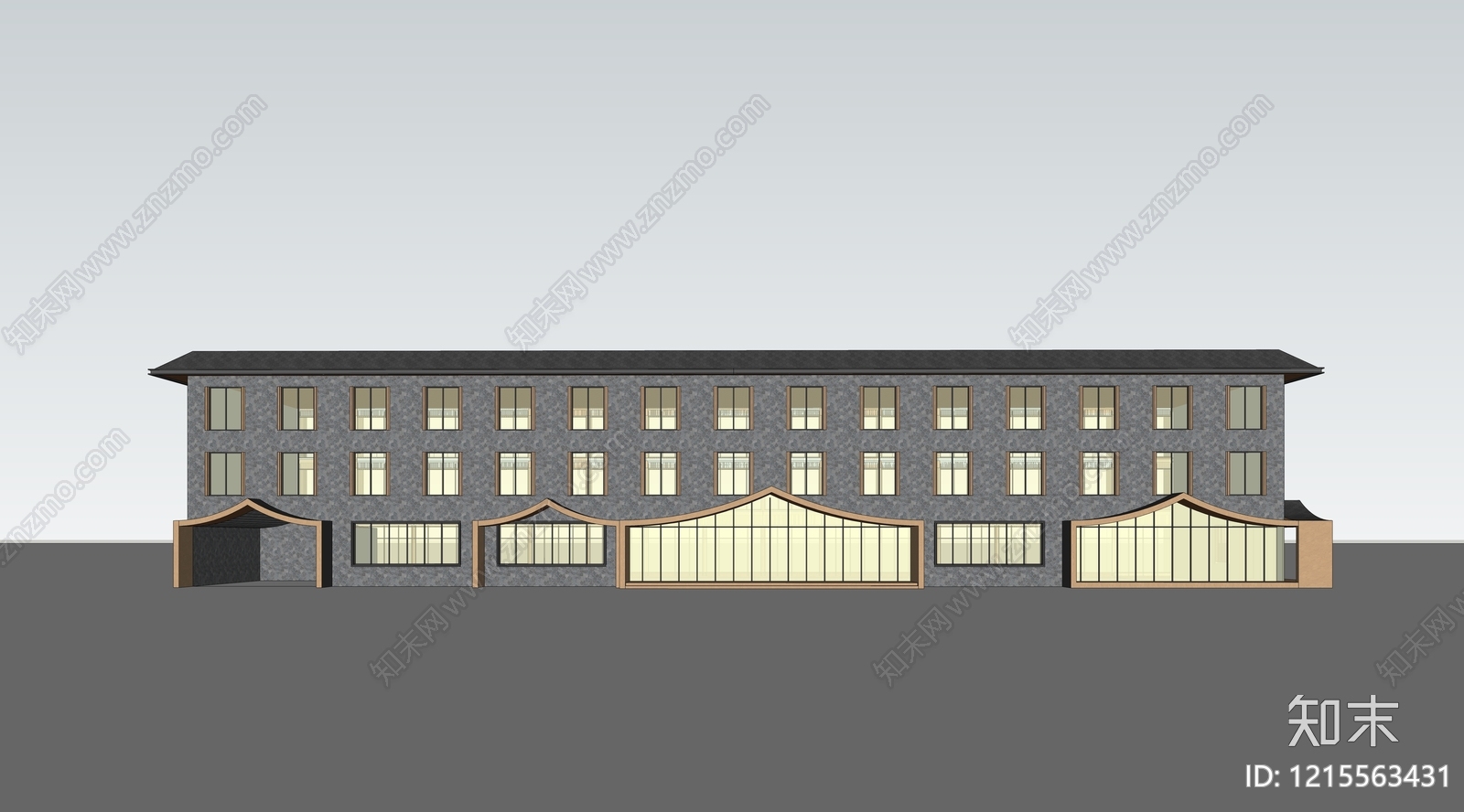 新中式民宿建筑SU模型下载【ID:1215563431】