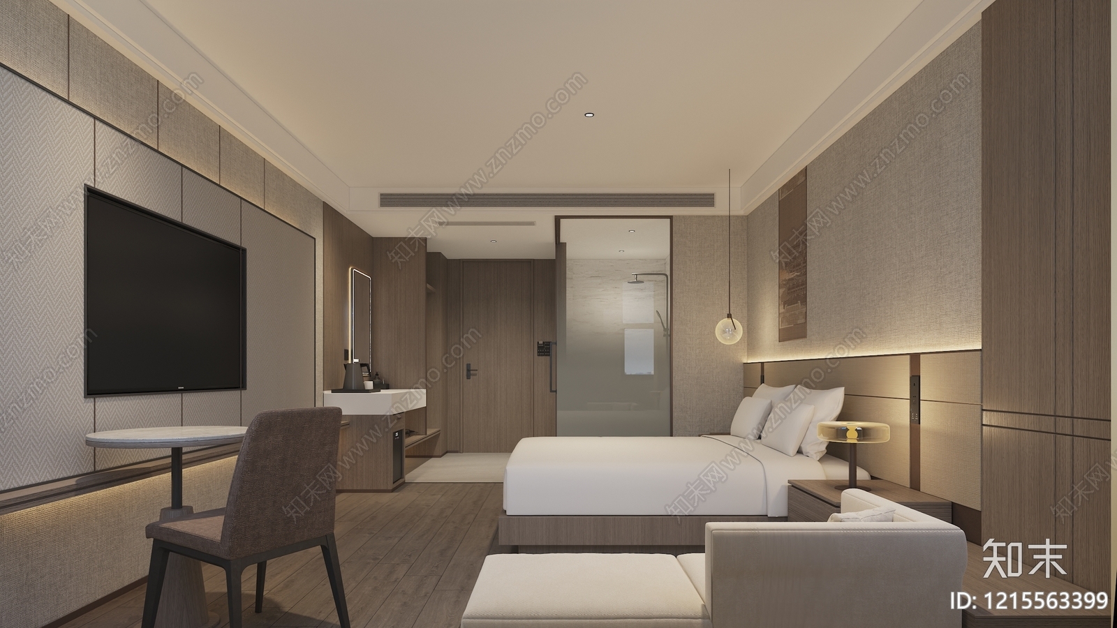 现代简约酒店客房3D模型下载【ID:1215563399】