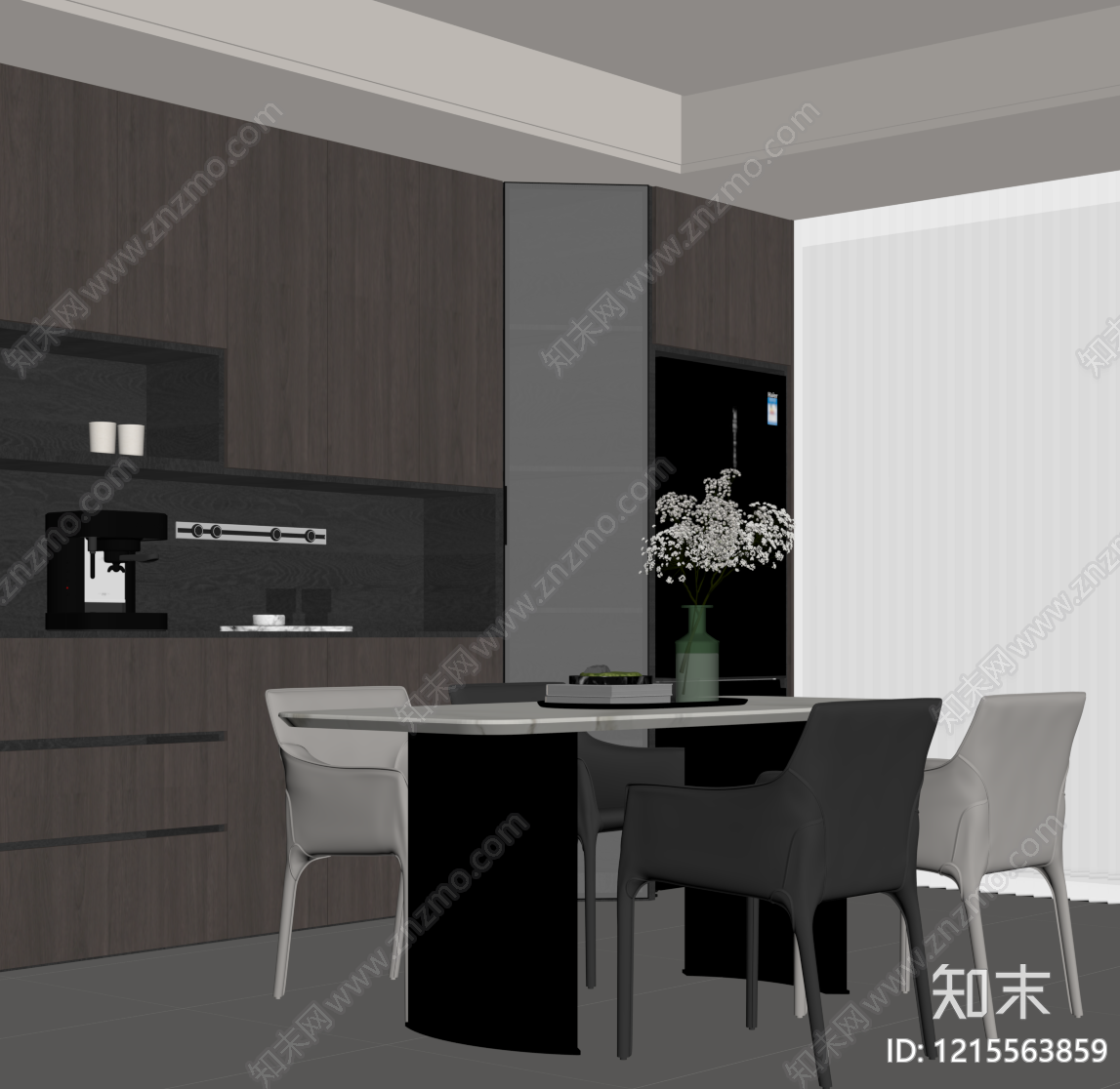 极简家居餐厅SU模型下载【ID:1215563859】