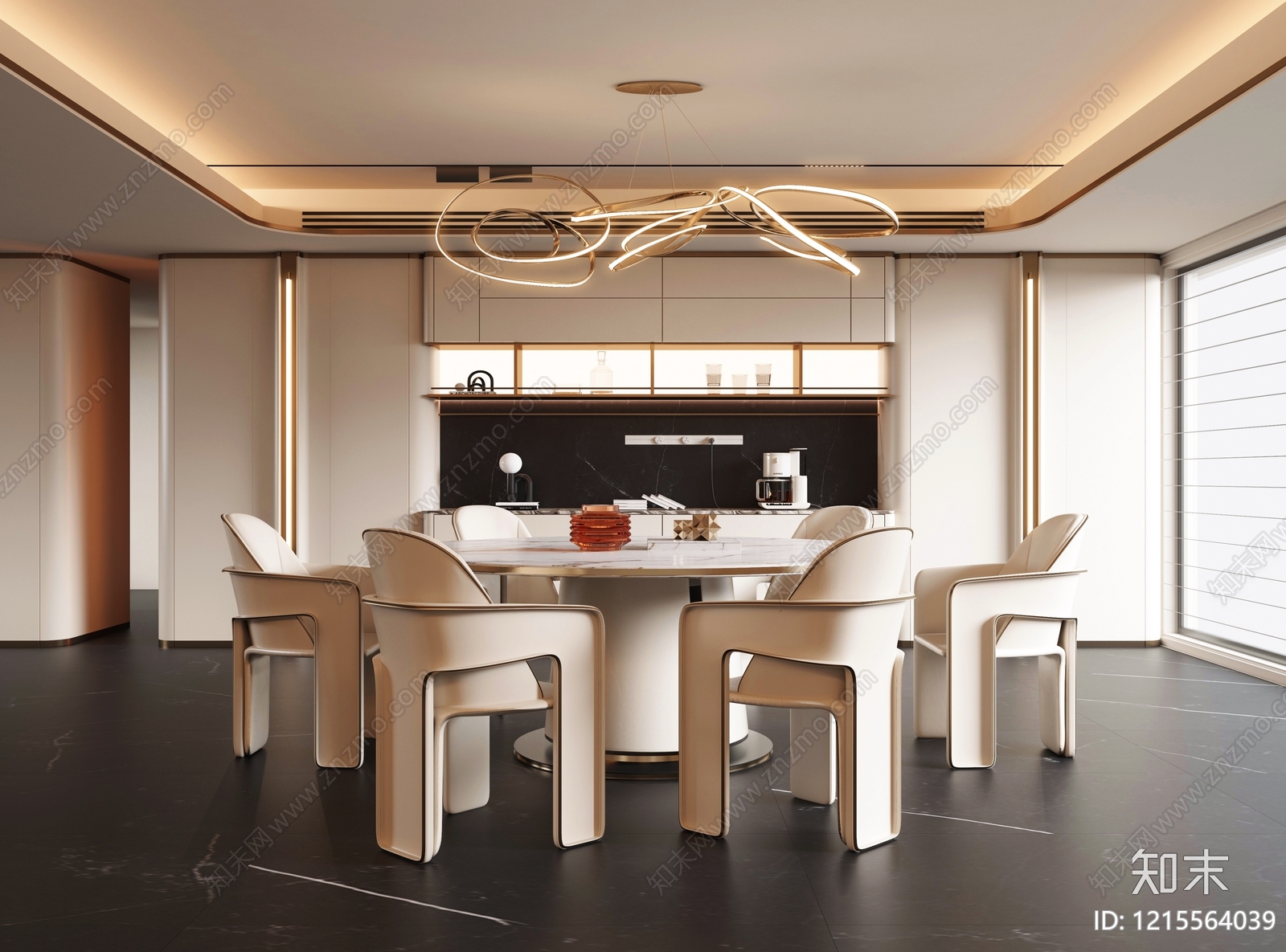 现代轻奢家居餐厅3D模型下载【ID:1215564039】