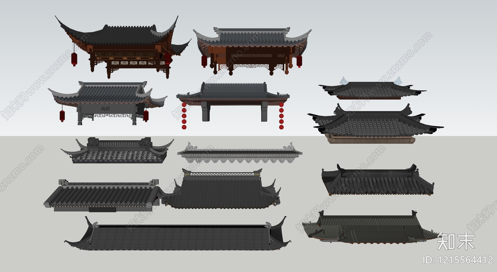新中式古建筑SU模型下载【ID:1215564412】