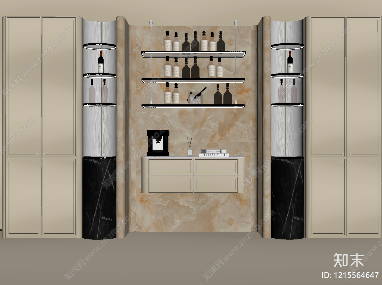 意式轻奢酒柜SU模型下载【ID:1215564647】