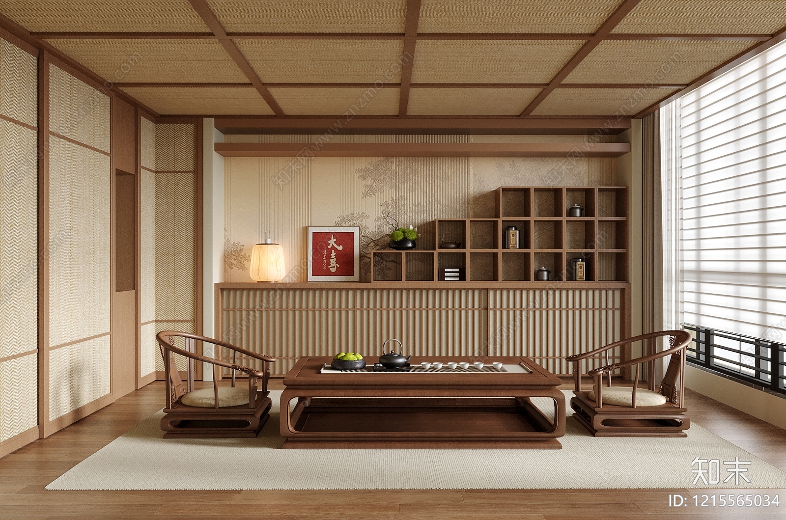 新中式茶室SU模型下载【ID:1215565034】