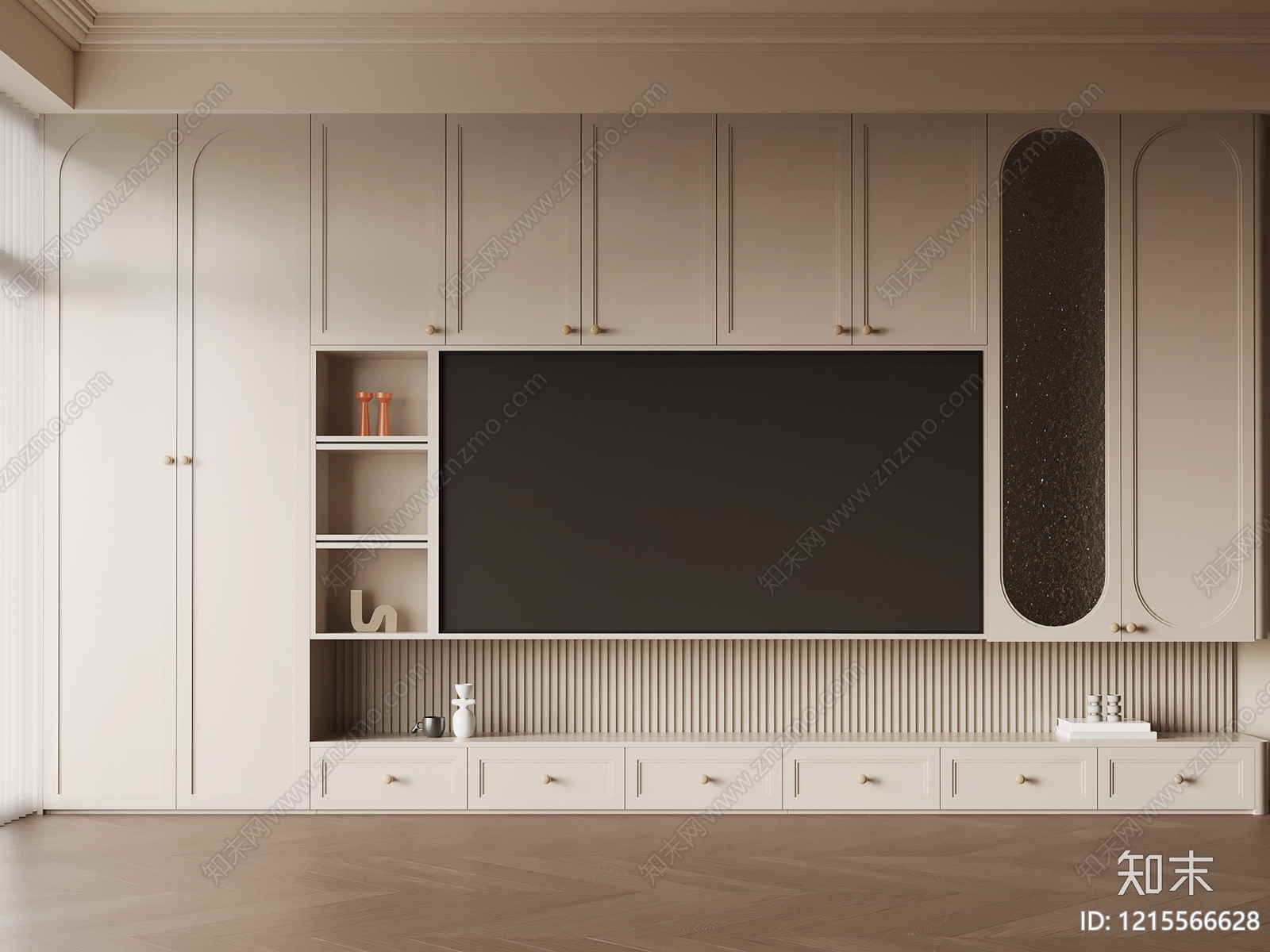 奶油风电视背景墙3D模型下载【ID:1215566628】