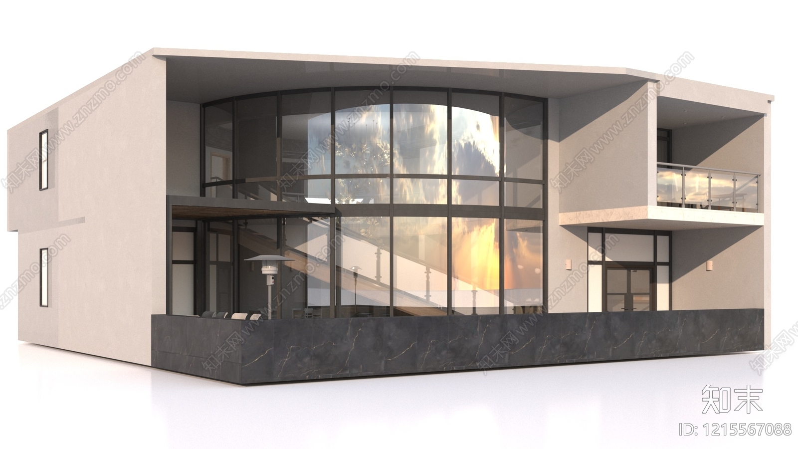 现代极简别墅外观3D模型下载【ID:1215567088】