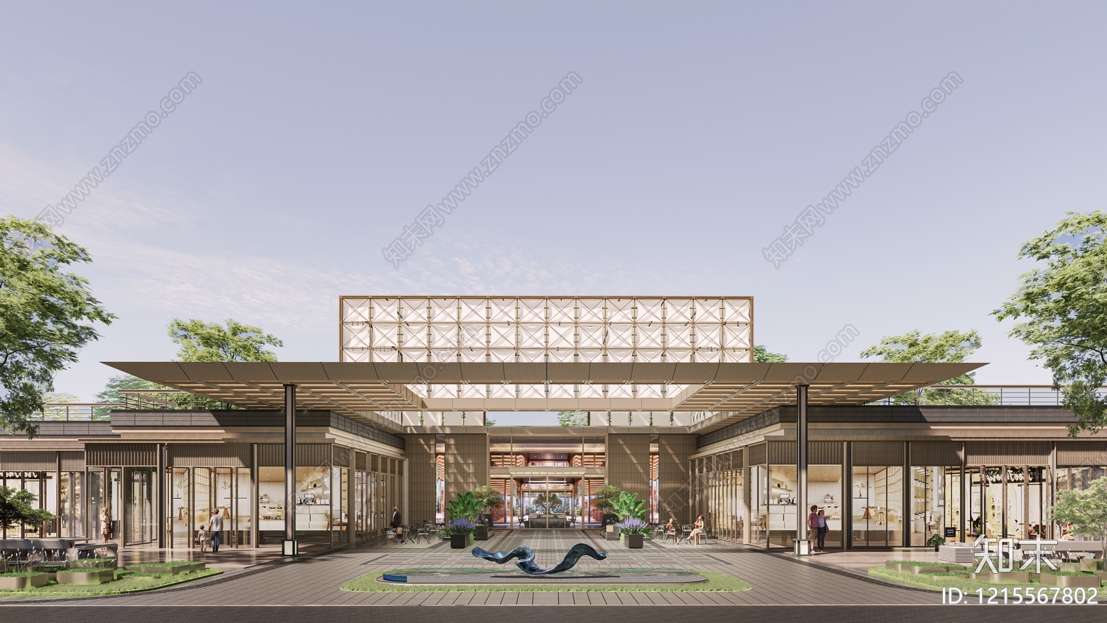 新中式售楼处建筑SU模型下载【ID:1215567802】