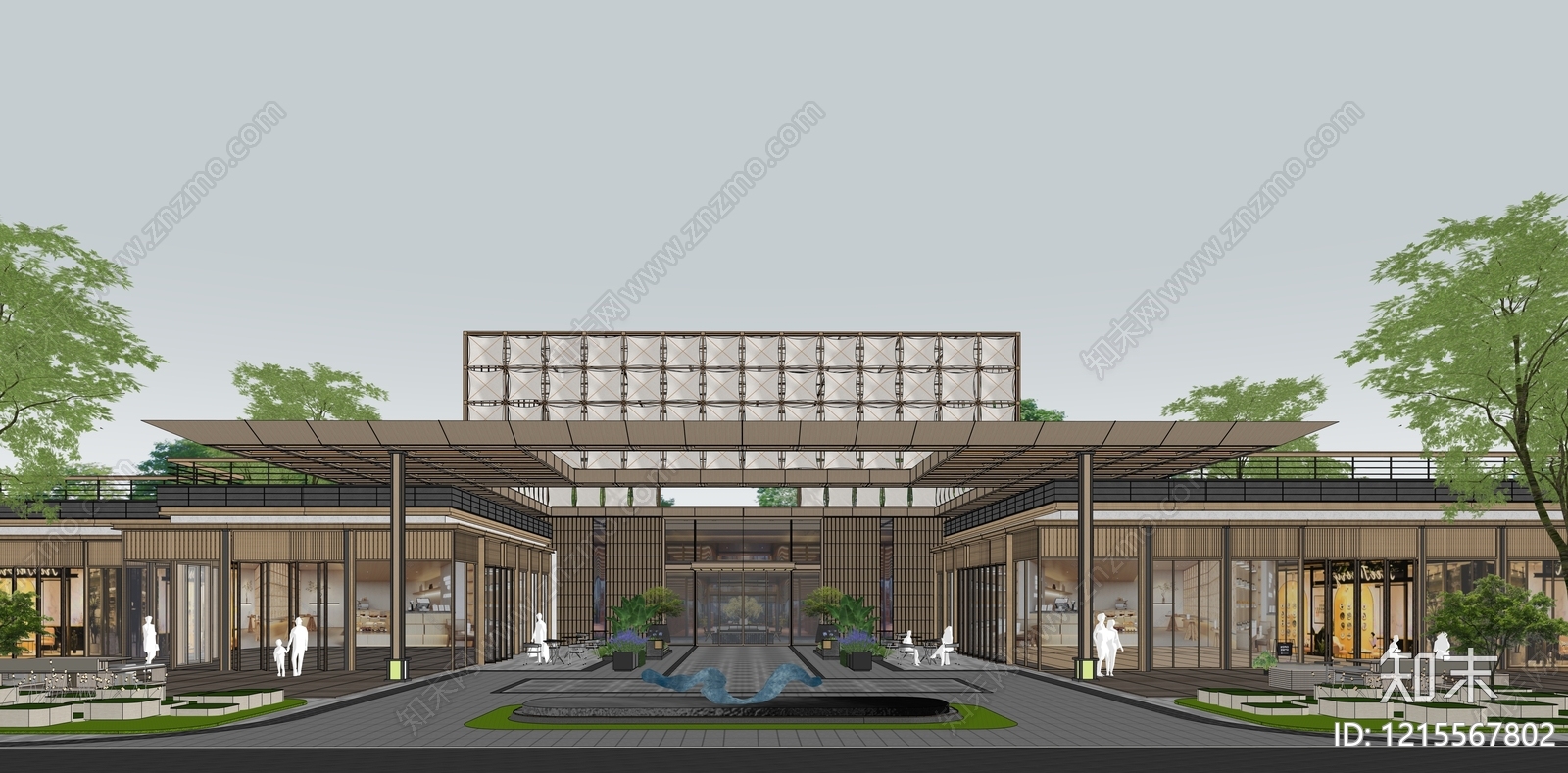新中式售楼处建筑SU模型下载【ID:1215567802】