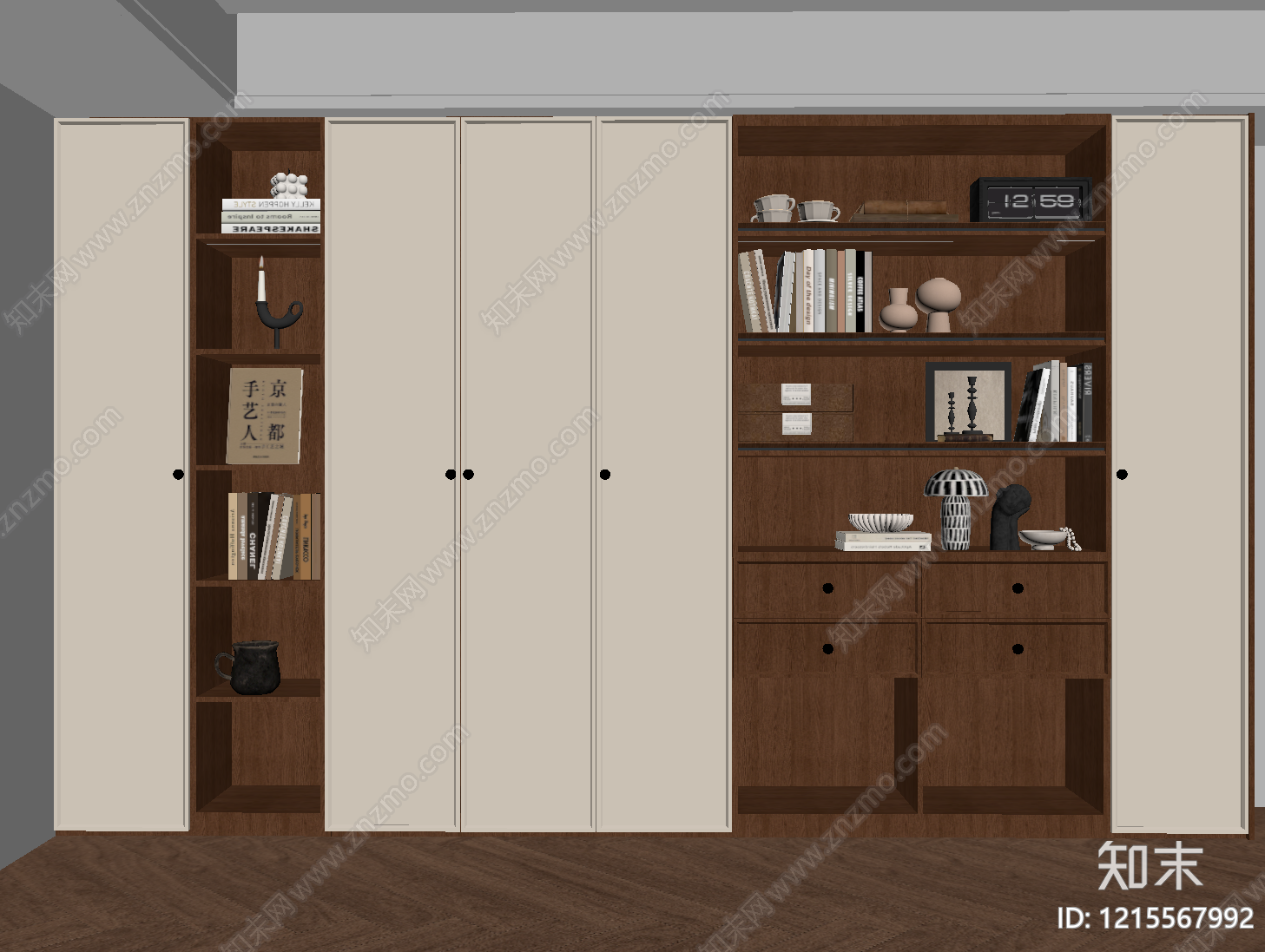 奶油风书柜SU模型下载【ID:1215567992】