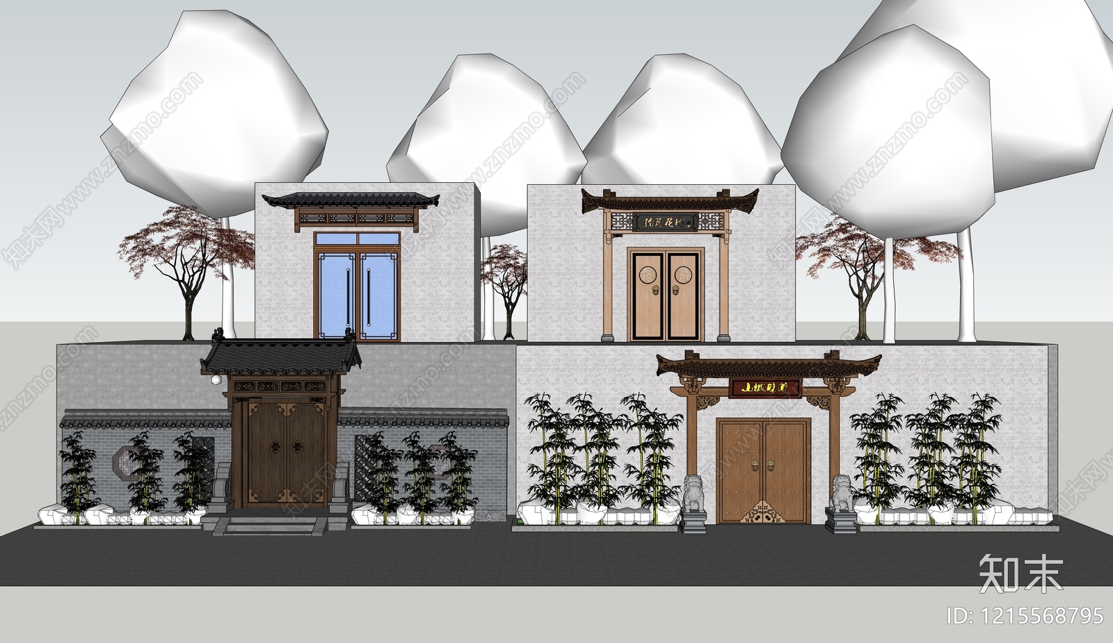 新中式入口大门SU模型下载【ID:1215568795】