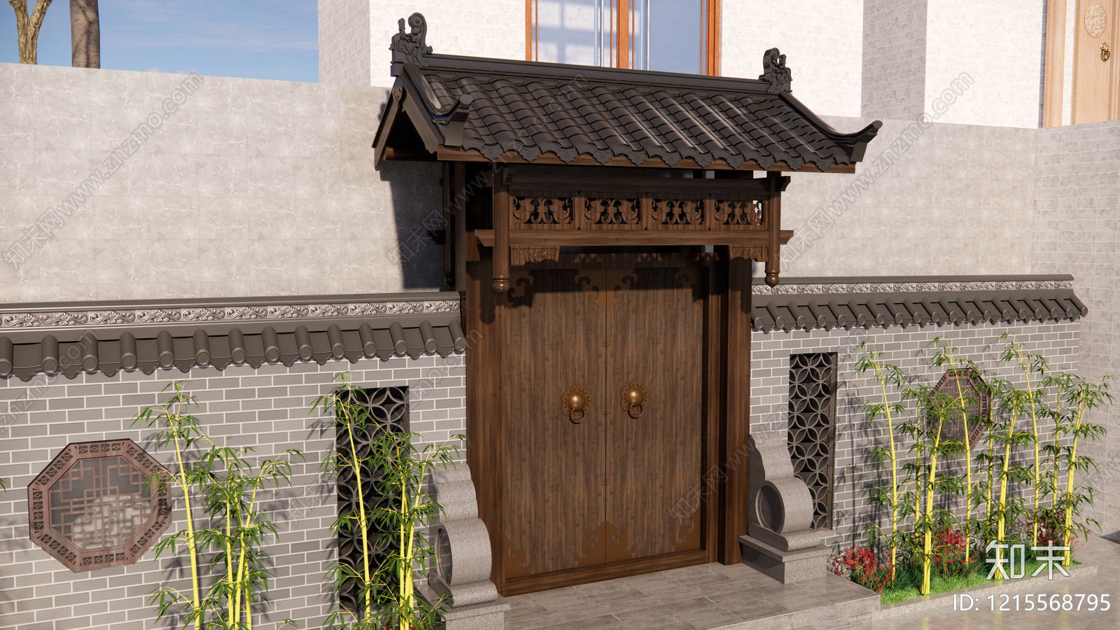新中式入口大门SU模型下载【ID:1215568795】